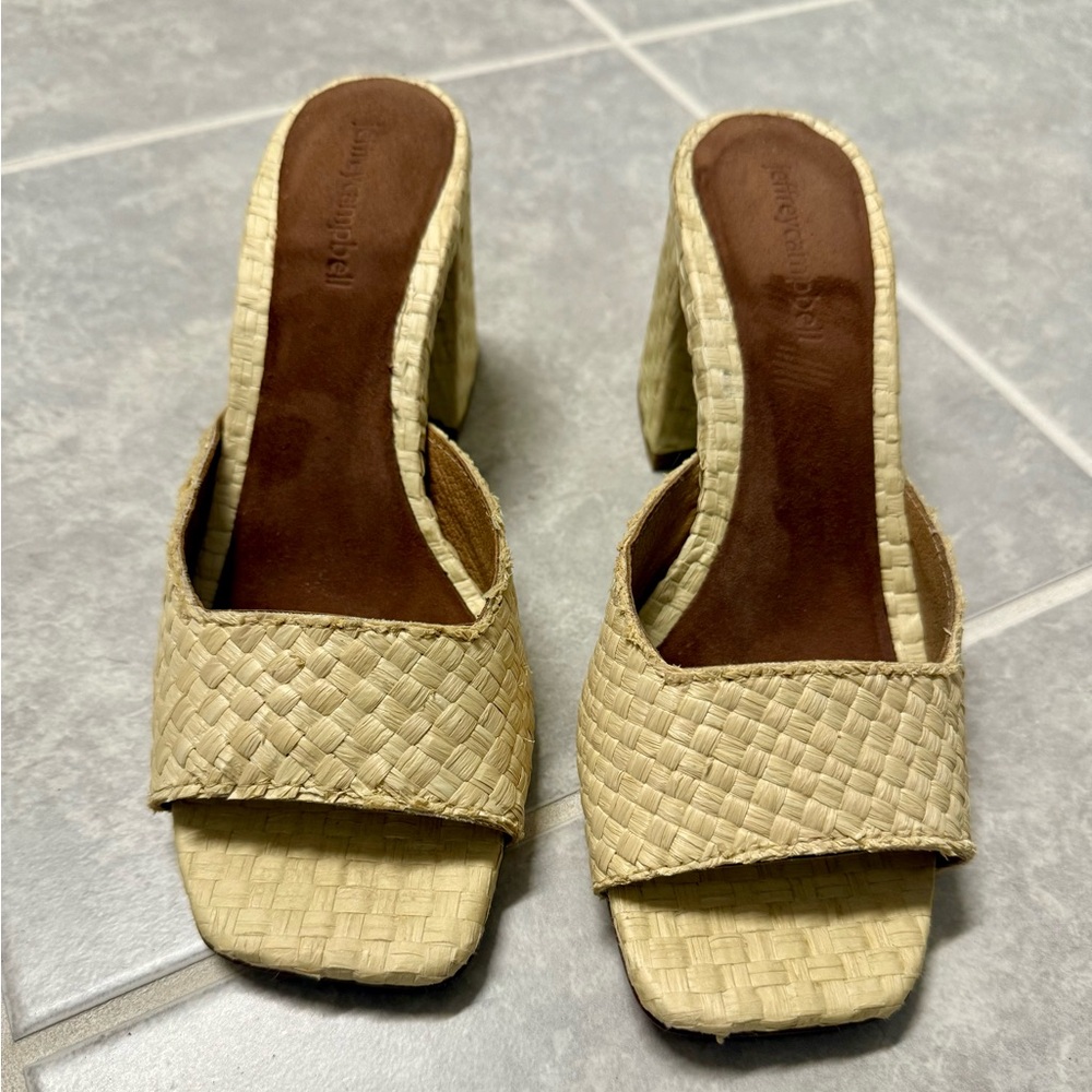Jeffrey Campbell Melange Raffia Slide Sandals, Size 7.5